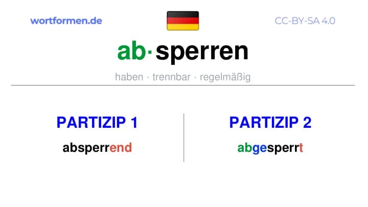 Partizip 1 des Verbs absperren, Partizip 1 absperren, Bildung Partizip I von absperren, Partizip 2 des Verbs absperren, Partizip 2 absperren, Bildung Partizip II von absperren