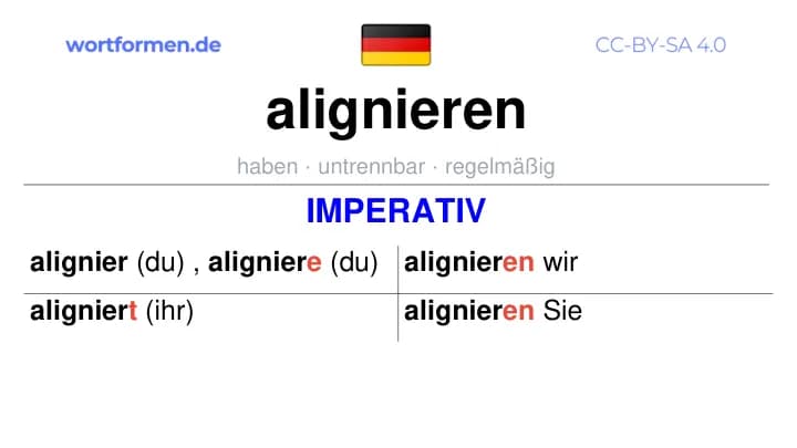 Imperativ des Verbs alignieren, Imperativbildung alignieren, Bildung Imperativ von alignieren, Imperativformen von alignieren, Befehlsformen alignieren
