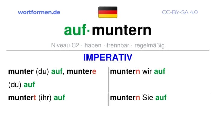 Imperativ des Verbs aufmuntern, Imperativbildung aufmuntern, Bildung Imperativ von aufmuntern, Imperativformen von aufmuntern, Befehlsformen aufmuntern