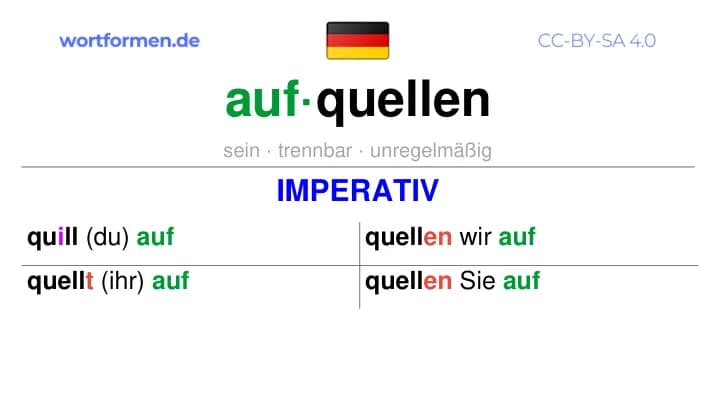 Imperativ des Verbs aufquellen, Imperativbildung aufquellen, Bildung Imperativ von aufquellen, Imperativformen von aufquellen, Befehlsformen aufquellen