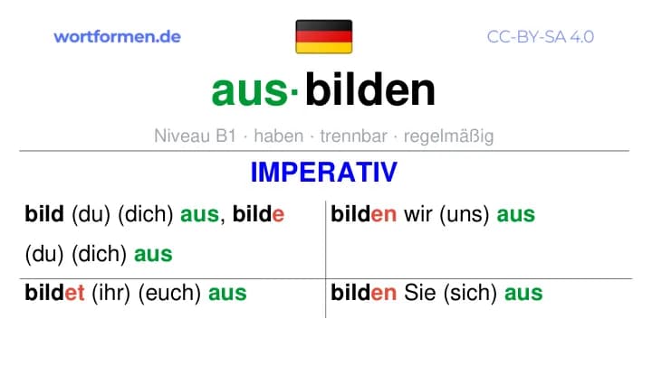 Imperativ des Verbs ausbilden, Imperativbildung ausbilden, Bildung Imperativ von ausbilden, Imperativformen von ausbilden, Befehlsformen ausbilden