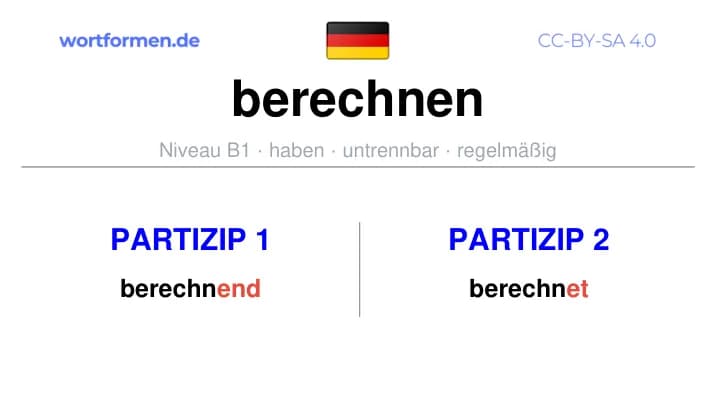 Partizip 1 des Verbs berechnen, Partizip 1 berechnen, Bildung Partizip I von berechnen, Partizip 2 des Verbs berechnen, Partizip 2 berechnen, Bildung Partizip II von berechnen