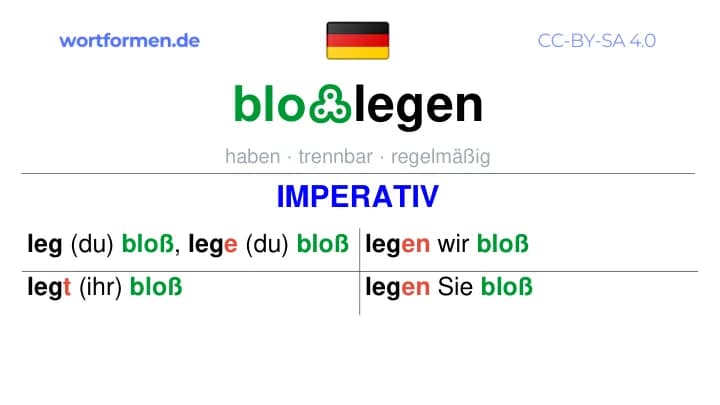 Imperativ des Verbs bloßlegen, Imperativbildung bloßlegen, Bildung Imperativ von bloßlegen, Imperativformen von bloßlegen, Befehlsformen bloßlegen