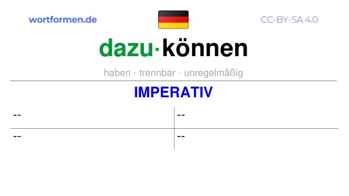 Imperativ des Verbs dazukönnen, Imperativbildung dazukönnen, Bildung Imperativ von dazukönnen, Imperativformen von dazukönnen, Befehlsformen dazukönnen