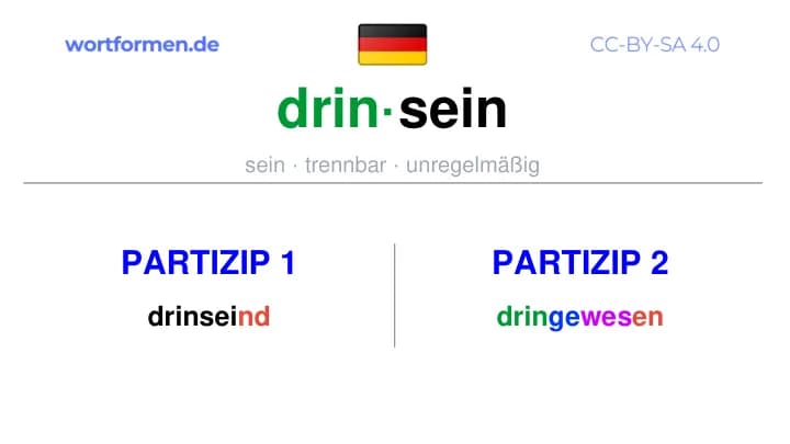 Partizip 1 des Verbs drinsein, Partizip 1 drinsein, Bildung Partizip I von drinsein, Partizip 2 des Verbs drinsein, Partizip 2 drinsein, Bildung Partizip II von drinsein