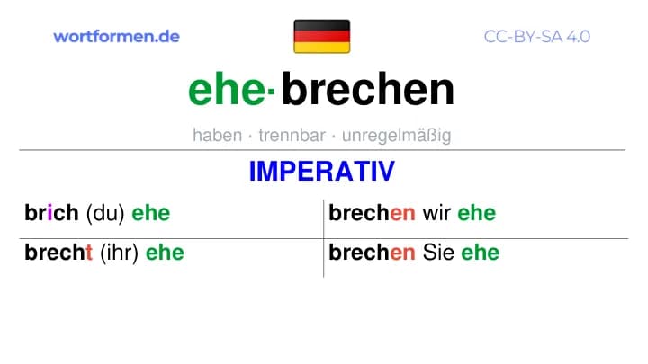 Imperativ des Verbs ehebrechen, Imperativbildung ehebrechen, Bildung Imperativ von ehebrechen, Imperativformen von ehebrechen, Befehlsformen ehebrechen