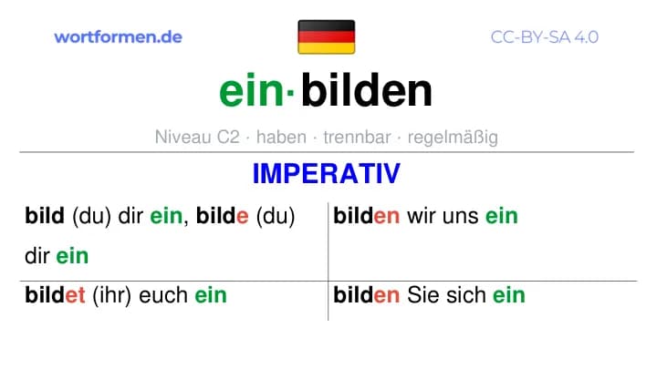 Imperativ des Verbs einbilden, Imperativbildung einbilden, Bildung Imperativ von einbilden, Imperativformen von einbilden, Befehlsformen einbilden