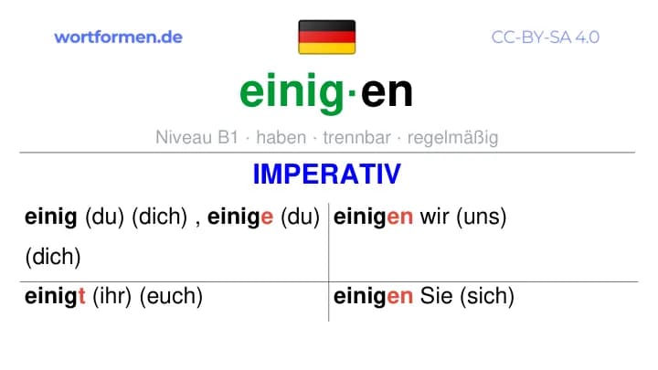 Imperativ des Verbs einigen, Imperativbildung einigen, Bildung Imperativ von einigen, Imperativformen von einigen, Befehlsformen einigen
