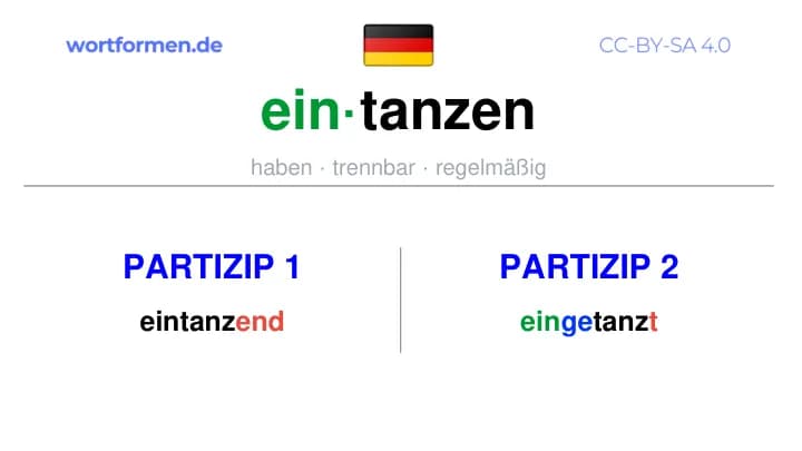 Partizip 1 des Verbs eintanzen, Partizip 1 eintanzen, Bildung Partizip I von eintanzen, Partizip 2 des Verbs eintanzen, Partizip 2 eintanzen, Bildung Partizip II von eintanzen