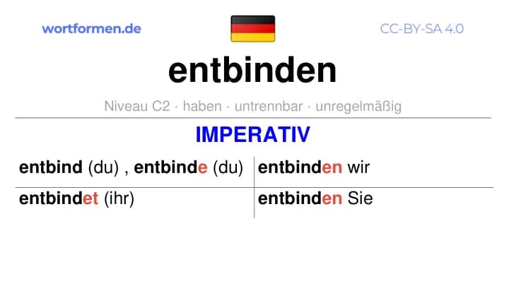 Imperativ des Verbs entbinden, Imperativbildung entbinden, Bildung Imperativ von entbinden, Imperativformen von entbinden, Befehlsformen entbinden