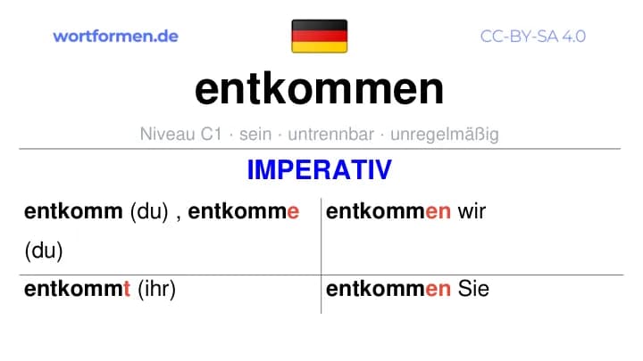 Imperativ des Verbs entkommen, Imperativbildung entkommen, Bildung Imperativ von entkommen, Imperativformen von entkommen, Befehlsformen entkommen