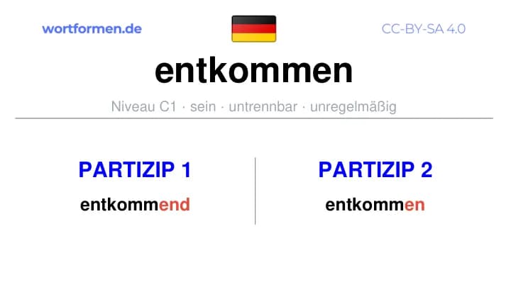 Partizip 1 des Verbs entkommen, Partizip 1 entkommen, Bildung Partizip I von entkommen, Partizip 2 des Verbs entkommen, Partizip 2 entkommen, Bildung Partizip II von entkommen