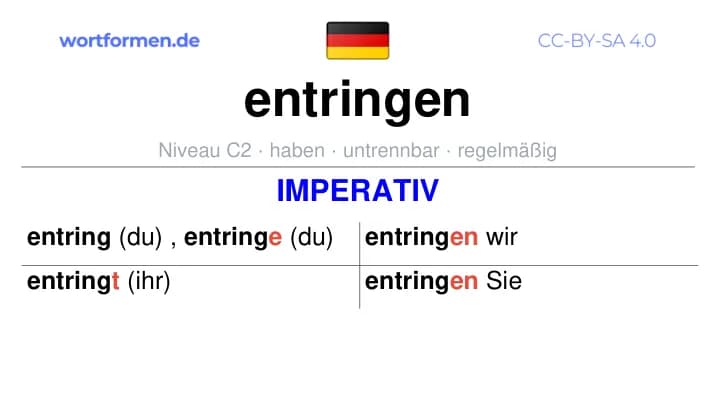 Imperativ des Verbs entringen, Imperativbildung entringen, Bildung Imperativ von entringen, Imperativformen von entringen, Befehlsformen entringen
