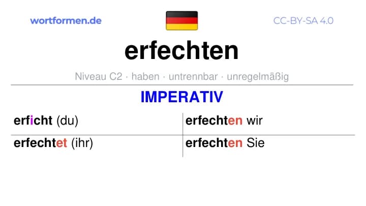 Imperativ des Verbs erfechten, Imperativbildung erfechten, Bildung Imperativ von erfechten, Imperativformen von erfechten, Befehlsformen erfechten