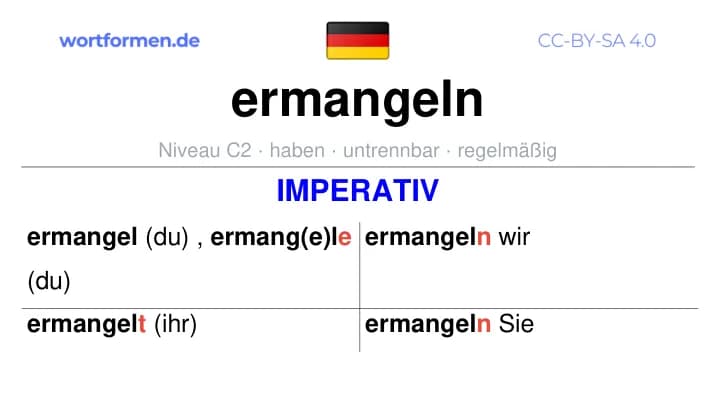 Imperativ des Verbs ermangeln, Imperativbildung ermangeln, Bildung Imperativ von ermangeln, Imperativformen von ermangeln, Befehlsformen ermangeln
