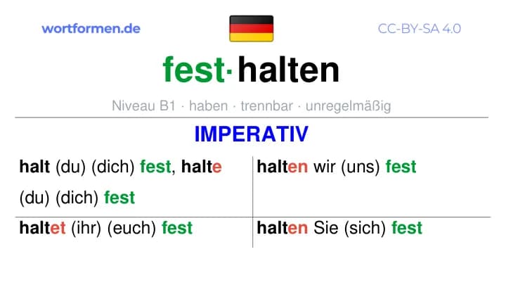 Imperativ des Verbs festhalten, Imperativbildung festhalten, Bildung Imperativ von festhalten, Imperativformen von festhalten, Befehlsformen festhalten