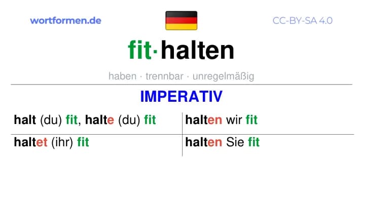Imperativ des Verbs fithalten, Imperativbildung fithalten, Bildung Imperativ von fithalten, Imperativformen von fithalten, Befehlsformen fithalten