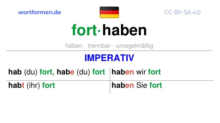Imperativ des Verbs forthaben, Imperativbildung forthaben, Bildung Imperativ von forthaben, Imperativformen von forthaben, Befehlsformen forthaben