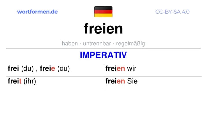 Imperativ des Verbs freien, Imperativbildung freien, Bildung Imperativ von freien, Imperativformen von freien, Befehlsformen freien