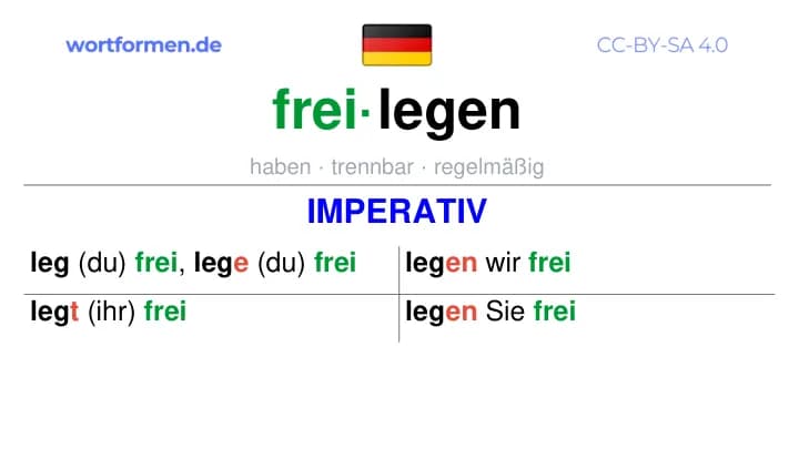 Imperativ des Verbs freilegen, Imperativbildung freilegen, Bildung Imperativ von freilegen, Imperativformen von freilegen, Befehlsformen freilegen
