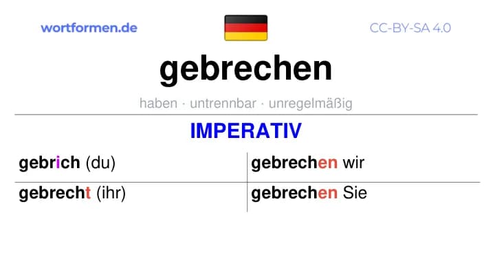 Imperativ des Verbs gebrechen, Imperativbildung gebrechen, Bildung Imperativ von gebrechen, Imperativformen von gebrechen, Befehlsformen gebrechen