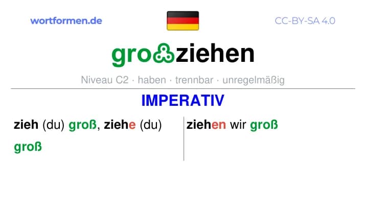 Imperativ des Verbs großziehen, Imperativbildung großziehen, Bildung Imperativ von großziehen, Imperativformen von großziehen, Befehlsformen großziehen