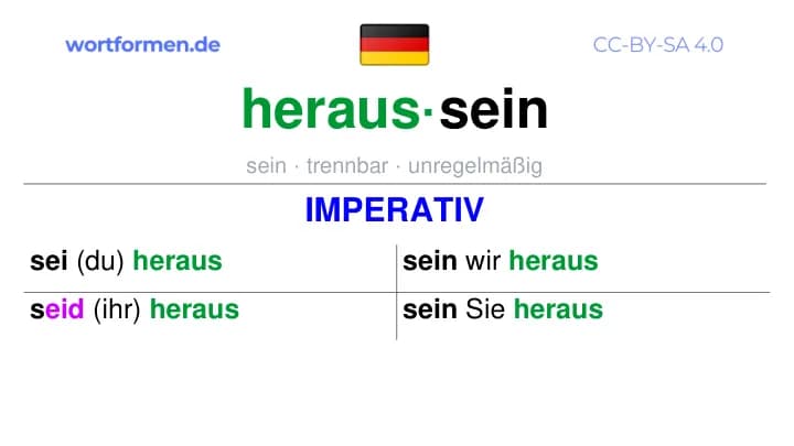 Imperativ des Verbs heraussein, Imperativbildung heraussein, Bildung Imperativ von heraussein, Imperativformen von heraussein, Befehlsformen heraussein