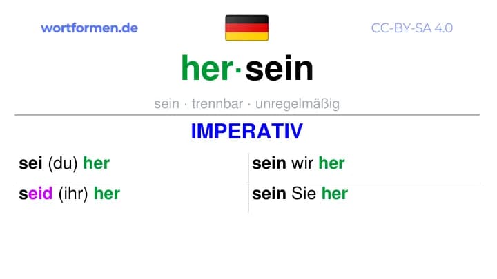 Imperativ des Verbs hersein, Imperativbildung hersein, Bildung Imperativ von hersein, Imperativformen von hersein, Befehlsformen hersein