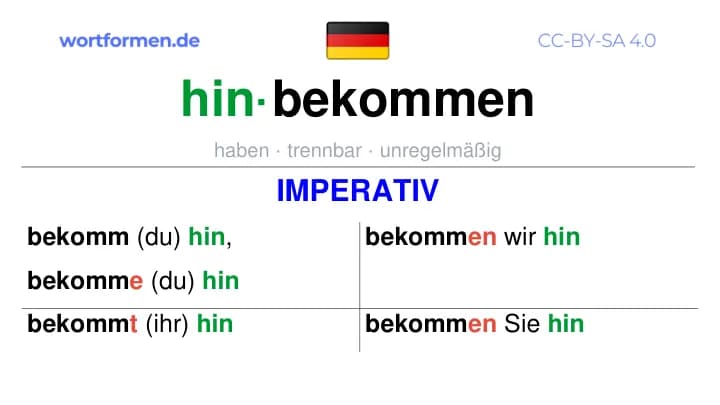 Imperativ des Verbs hinbekommen, Imperativbildung hinbekommen, Bildung Imperativ von hinbekommen, Imperativformen von hinbekommen, Befehlsformen hinbekommen