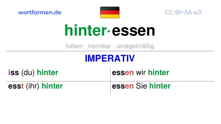 Imperativ des Verbs hinteressen, Imperativbildung hinteressen, Bildung Imperativ von hinteressen, Imperativformen von hinteressen, Befehlsformen hinteressen