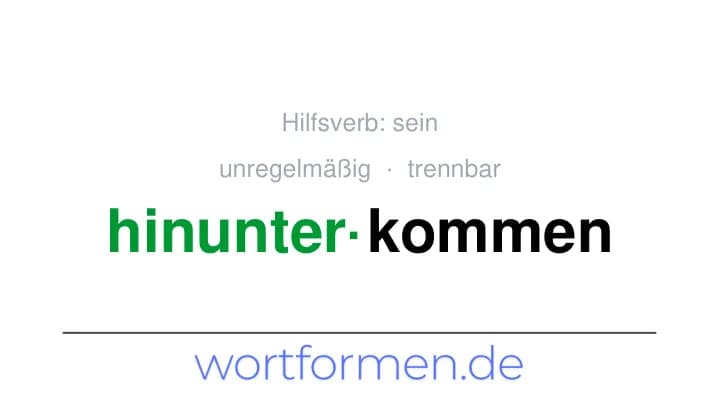 Konjugation des Verbs hinunterkommen (trennbar, unregelmäßig)
