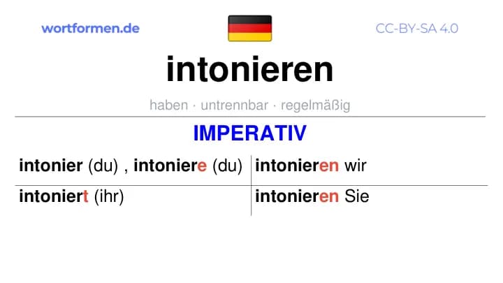 Imperativ des Verbs intonieren, Imperativbildung intonieren, Bildung Imperativ von intonieren, Imperativformen von intonieren, Befehlsformen intonieren