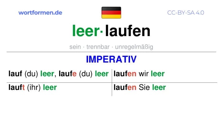 Imperativ des Verbs leerlaufen, Imperativbildung leerlaufen, Bildung Imperativ von leerlaufen, Imperativformen von leerlaufen, Befehlsformen leerlaufen