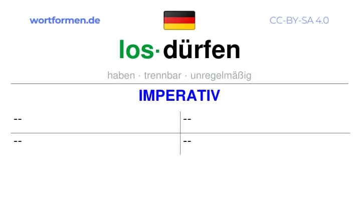 Imperativ des Verbs losdürfen, Imperativbildung losdürfen, Bildung Imperativ von losdürfen, Imperativformen von losdürfen, Befehlsformen losdürfen