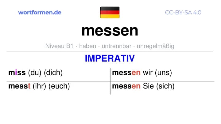 Imperativ des Verbs messen, Imperativbildung messen, Bildung Imperativ von messen, Imperativformen von messen, Befehlsformen messen