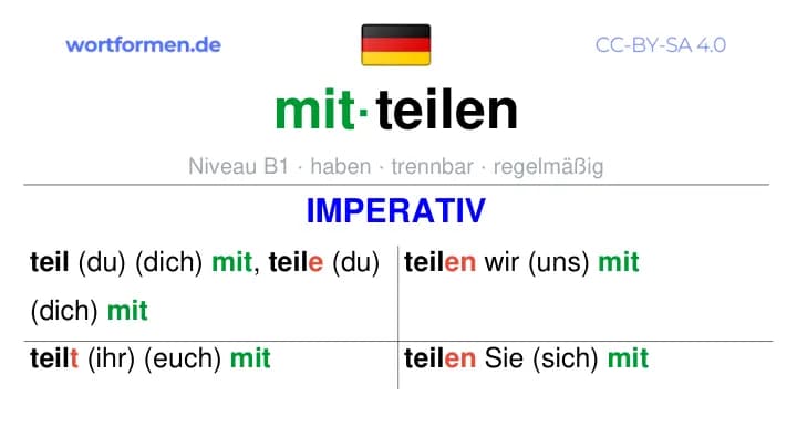 Imperativ des Verbs mitteilen, Imperativbildung mitteilen, Bildung Imperativ von mitteilen, Imperativformen von mitteilen, Befehlsformen mitteilen