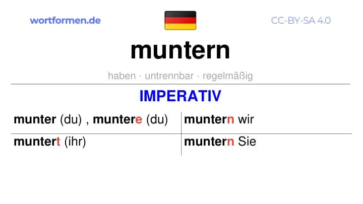 Imperativ des Verbs muntern, Imperativbildung muntern, Bildung Imperativ von muntern, Imperativformen von muntern, Befehlsformen muntern