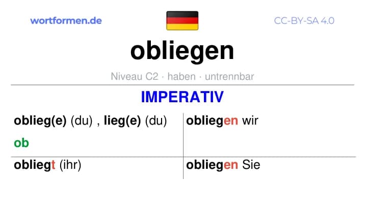 Imperativ des Verbs obliegen, Imperativbildung obliegen, Bildung Imperativ von obliegen, Imperativformen von obliegen, Befehlsformen obliegen