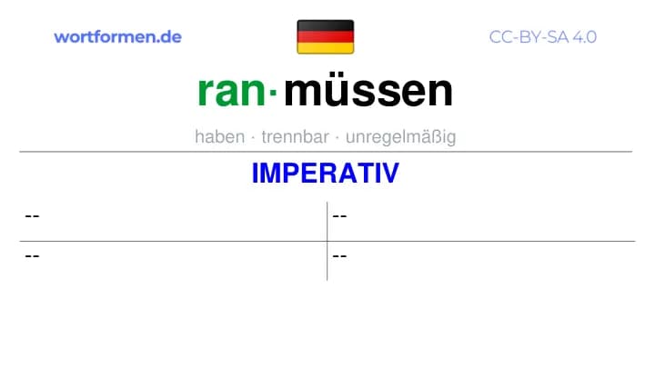 Imperativ des Verbs ranmüssen, Imperativbildung ranmüssen, Bildung Imperativ von ranmüssen, Imperativformen von ranmüssen, Befehlsformen ranmüssen