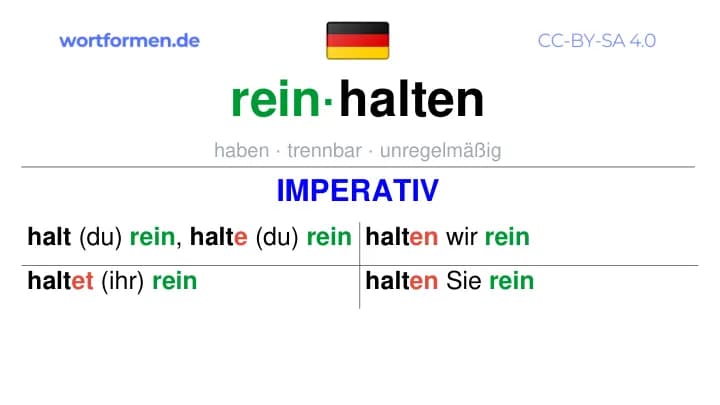Imperativ des Verbs reinhalten, Imperativbildung reinhalten, Bildung Imperativ von reinhalten, Imperativformen von reinhalten, Befehlsformen reinhalten