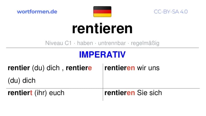 Imperativ des Verbs rentieren, Imperativbildung rentieren, Bildung Imperativ von rentieren, Imperativformen von rentieren, Befehlsformen rentieren