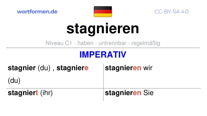 Imperativ des Verbs stagnieren, Imperativbildung stagnieren, Bildung Imperativ von stagnieren, Imperativformen von stagnieren, Befehlsformen stagnieren
