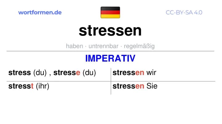 Imperativ des Verbs stressen, Imperativbildung stressen, Bildung Imperativ von stressen, Imperativformen von stressen, Befehlsformen stressen