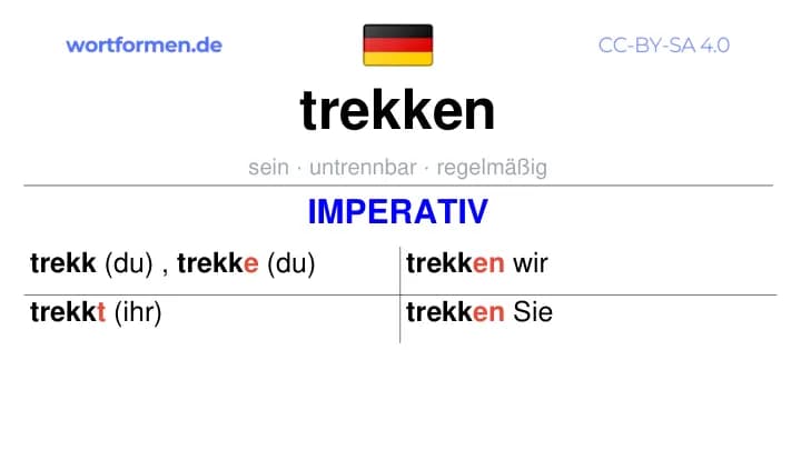 Imperativ des Verbs trekken, Imperativbildung trekken, Bildung Imperativ von trekken, Imperativformen von trekken, Befehlsformen trekken