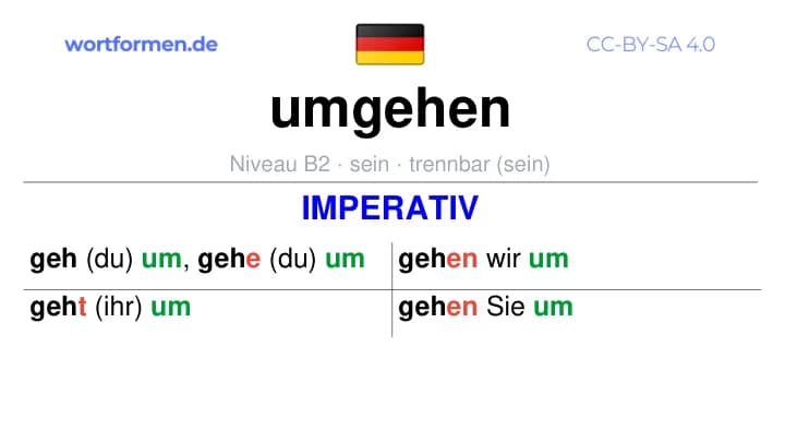 Imperativ des Verbs umgehen, Imperativbildung umgehen, Bildung Imperativ von umgehen, Imperativformen von umgehen, Befehlsformen umgehen