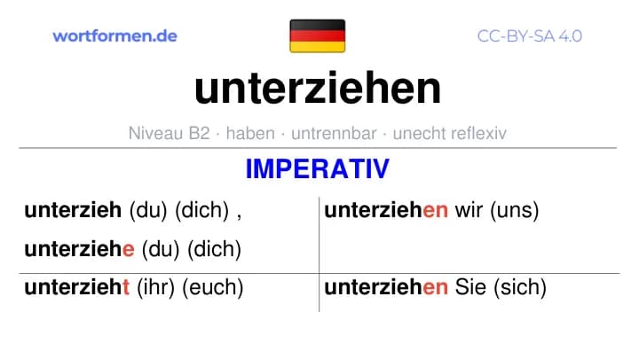Imperativ des Verbs unterziehen, Imperativbildung unterziehen, Bildung Imperativ von unterziehen, Imperativformen von unterziehen, Befehlsformen unterziehen