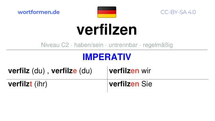 Imperativ des Verbs verfilzen, Imperativbildung verfilzen, Bildung Imperativ von verfilzen, Imperativformen von verfilzen, Befehlsformen verfilzen