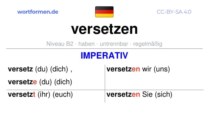 Imperativ des Verbs versetzen, Imperativbildung versetzen, Bildung Imperativ von versetzen, Imperativformen von versetzen, Befehlsformen versetzen