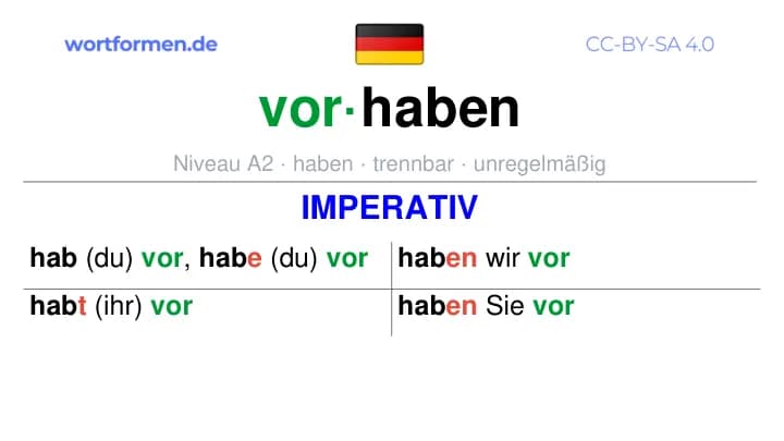 Imperativ des Verbs vorhaben, Imperativbildung vorhaben, Bildung Imperativ von vorhaben, Imperativformen von vorhaben, Befehlsformen vorhaben