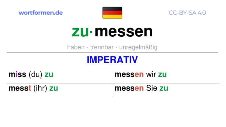 Imperativ des Verbs zumessen, Imperativbildung zumessen, Bildung Imperativ von zumessen, Imperativformen von zumessen, Befehlsformen zumessen